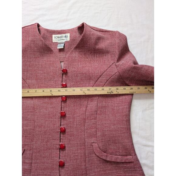 Vintage Tower Hill Blazer Womens Size 12 Red Dressy Workwear 8 Button Jacket - Picture 7 of 10